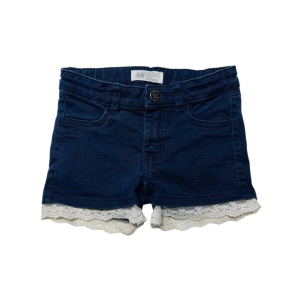 H&M Blue and White Lace Trim Denim Shorts - Picture 1 of 3